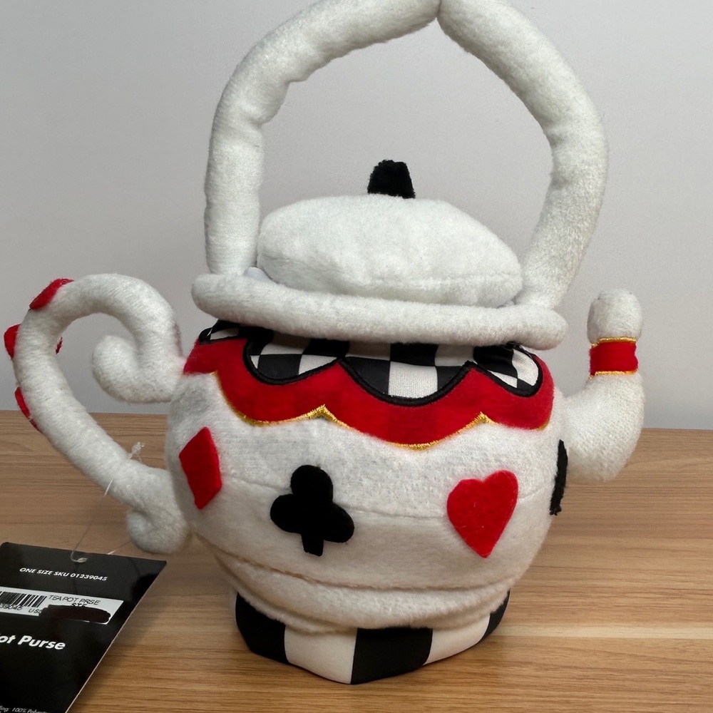 Spirit Halloween Tea Pot Purse Plush Red White Black Novelty Bag Hearts Spade - Picture 13 of 16